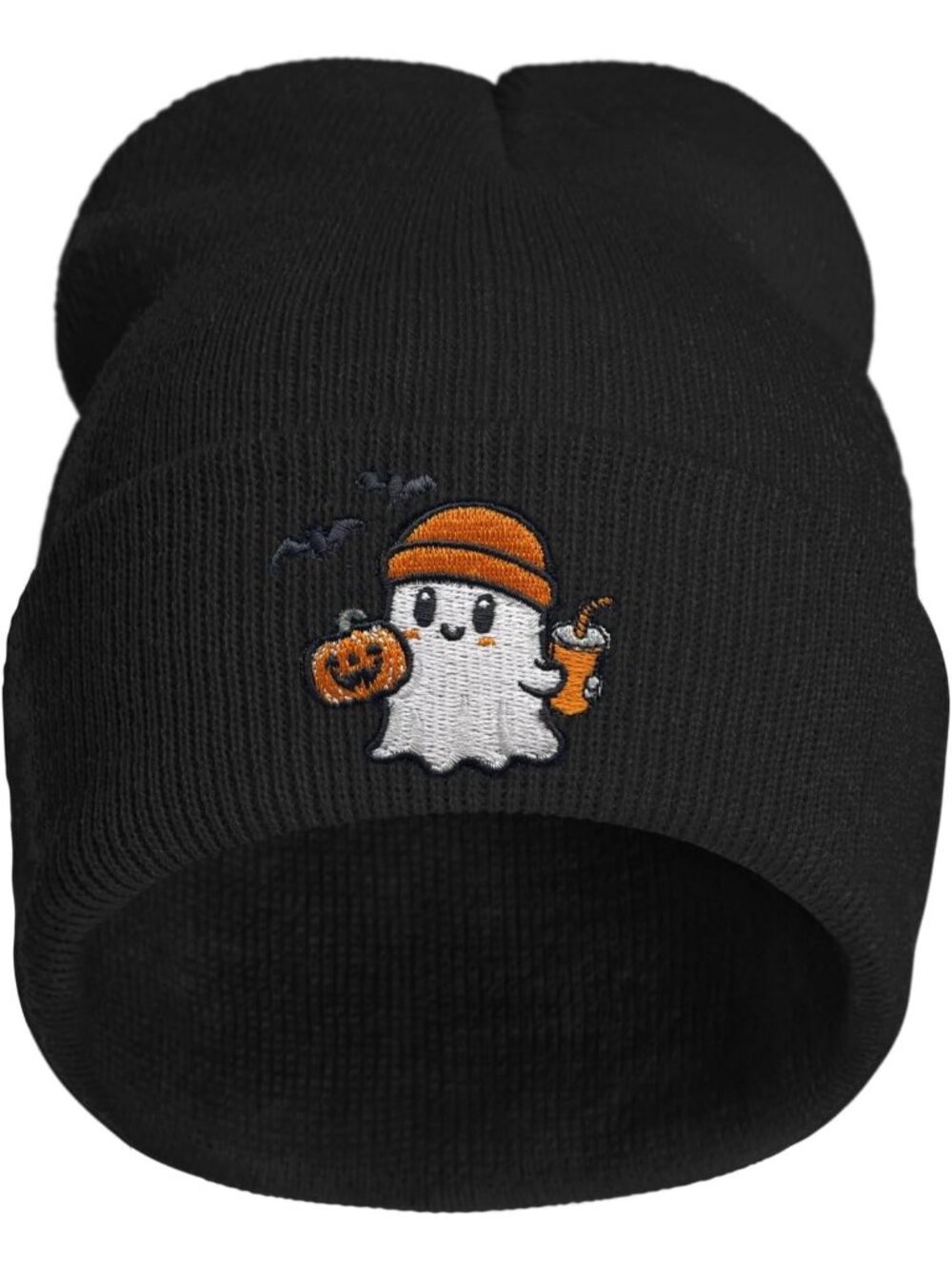 Unisax Black Halloween Funny Ghost Pumpkin Embroidered Beanie Goth Knit Hats